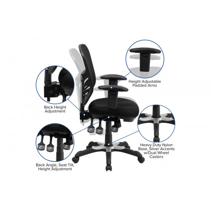 BLNK Nicholas Mid-Back Mesh Multifunction Executive Swivel Ergonomic Office Chair with Adjustable Arms - Black