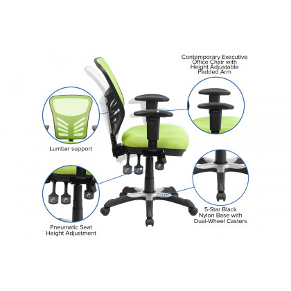 BLNK Nicholas Mid-Back Mesh Multifunction Executive Swivel Ergonomic Office Chair with Adjustable Arms - Green