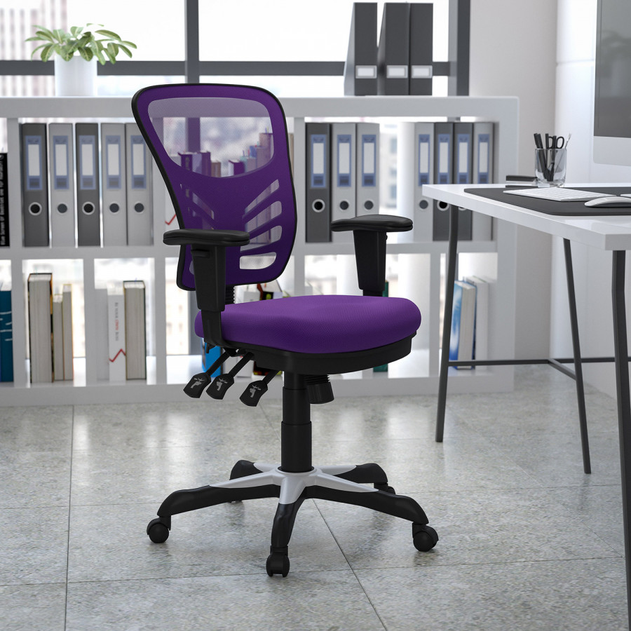 BLNK Nicholas Mid-Back Mesh Multifunction Executive Swivel Ergonomic Office Chair with Adjustable Arms - Purple