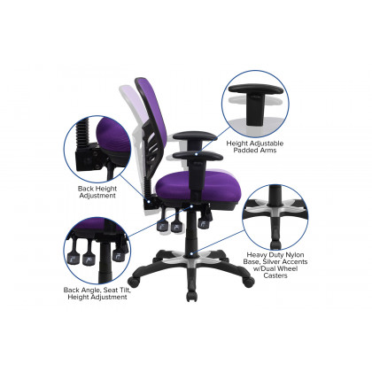 BLNK Nicholas Mid-Back Mesh Multifunction Executive Swivel Ergonomic Office Chair with Adjustable Arms - Purple