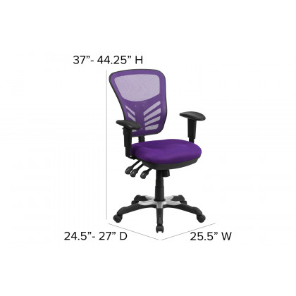 BLNK Nicholas Mid-Back Mesh Multifunction Executive Swivel Ergonomic Office Chair with Adjustable Arms - Purple