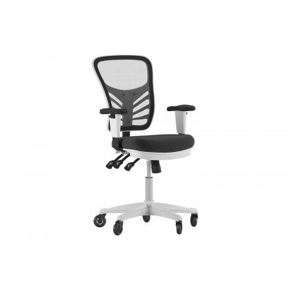 BLNK Nicholas Mid-Back Mesh Multifunction Executive Swivel Ergonomic Office Chair with Adjustable Arms, Transparent Roller Wheels, and White Frame - Black