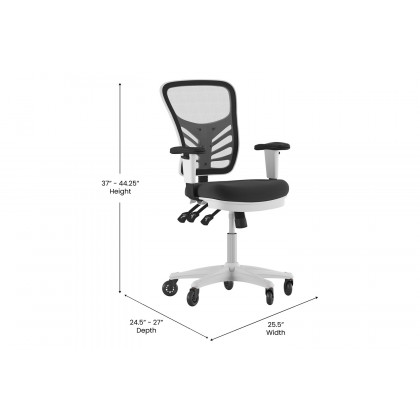 BLNK Nicholas Mid-Back Mesh Multifunction Executive Swivel Ergonomic Office Chair with Adjustable Arms, Transparent Roller Wheels, and White Frame - Black