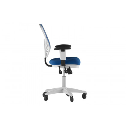 BLNK Nicholas Mid-Back Mesh Multifunction Executive Swivel Ergonomic Office Chair with Adjustable Arms, Transparent Roller Wheels, and White Frame - Blue