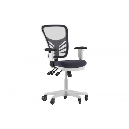 BLNK Nicholas Mid-Back Mesh Multifunction Executive Swivel Ergonomic Office Chair with Adjustable Arms, Transparent Roller Wheels, and White Frame - Dark Gray