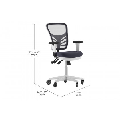 BLNK Nicholas Mid-Back Mesh Multifunction Executive Swivel Ergonomic Office Chair with Adjustable Arms, Transparent Roller Wheels, and White Frame - Dark Gray