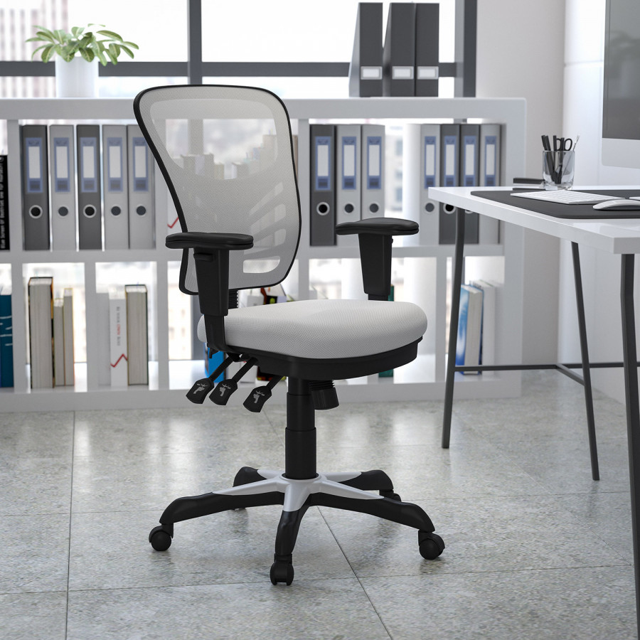 BLNK Nicholas Mid-Back Mesh Multifunction Executive Swivel Ergonomic Office Chair with Adjustable Arms - White