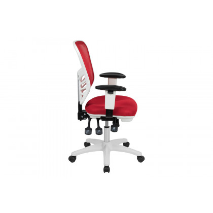 BLNK Nicholas Mid-Back Mesh Multifunction Executive Swivel Ergonomic Office Chair with Adjustable Arms and White Frame - Red