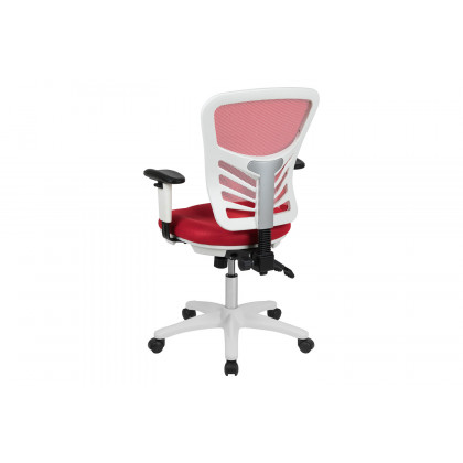 BLNK Nicholas Mid-Back Mesh Multifunction Executive Swivel Ergonomic Office Chair with Adjustable Arms and White Frame - Red