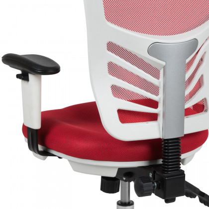BLNK Nicholas Mid-Back Mesh Multifunction Executive Swivel Ergonomic Office Chair with Adjustable Arms and White Frame - Red
