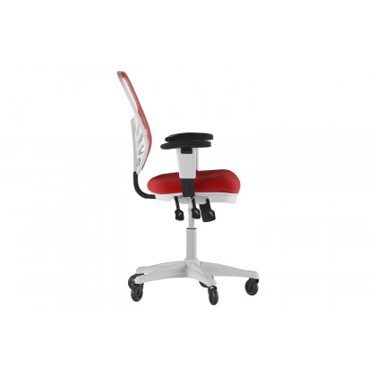 BLNK Nicholas Mid-Back Mesh Multifunction Executive Swivel Ergonomic Office Chair with Adjustable Arms, Transparent Roller Wheels, and White Frame - Red