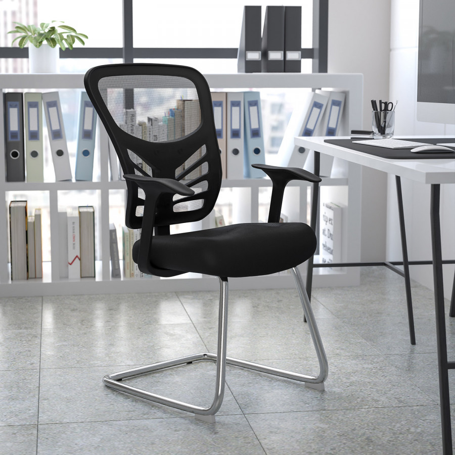 BLNK - Steve Mesh Side Reception Chair with Chrome Sled Base