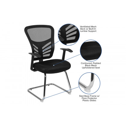 BLNK - Steve Mesh Side Reception Chair with Chrome Sled Base