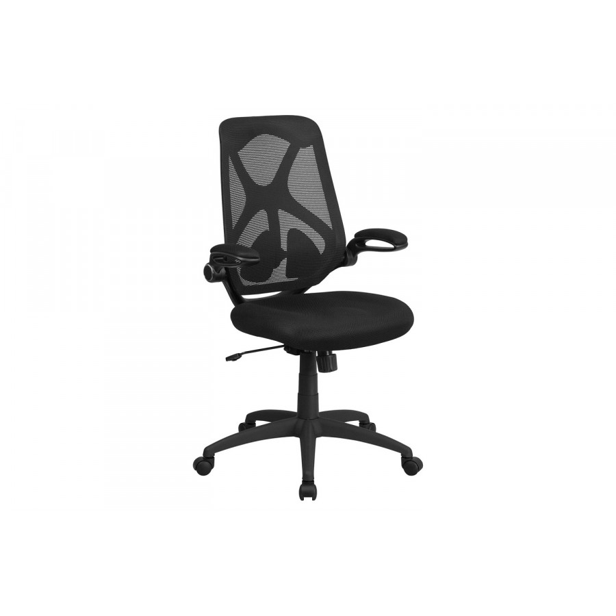 BLNK Kimble High-Back Mesh Executive Swivel Ergonomic Office Chair with Adjustable Lumbar, 2-Paddle Control and Flip-Up Arms - Black