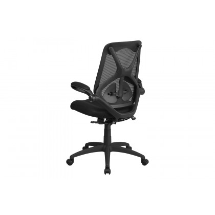 BLNK Kimble High-Back Mesh Executive Swivel Ergonomic Office Chair with Adjustable Lumbar, 2-Paddle Control and Flip-Up Arms - Black