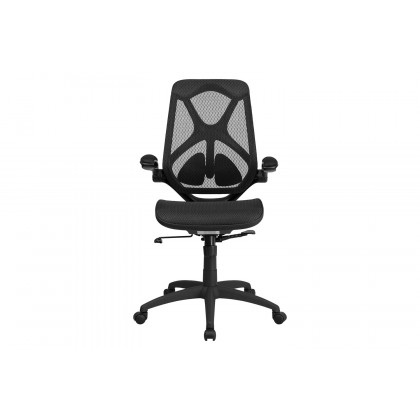 BLNK Kimble High-Back Mesh Executive Swivel Ergonomic Office Chair with Adjustable Lumbar, 2-Paddle Control and Flip-Up Arms - Transparent Black