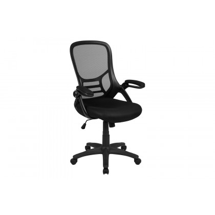 BLNK Porter High-Back Mesh Ergonomic Swivel Office Chair with Black Frame and Flip-up Arms - Black