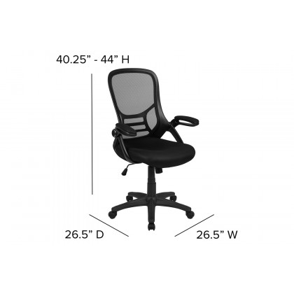 BLNK Porter High-Back Mesh Ergonomic Swivel Office Chair with Black Frame and Flip-up Arms - Black