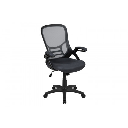 BLNK Porter High-Back Mesh Ergonomic Swivel Office Chair with Black Frame and Flip-up Arms - Dark Gray