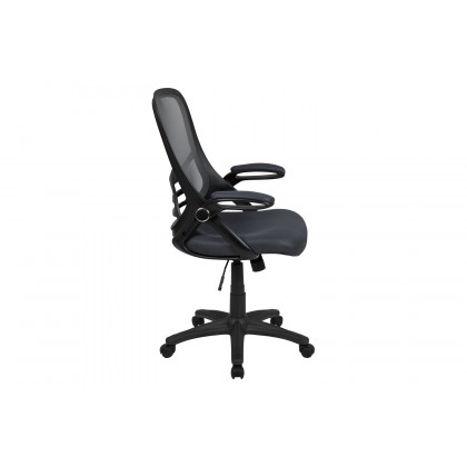 BLNK Porter High-Back Mesh Ergonomic Swivel Office Chair with Black Frame and Flip-up Arms - Dark Gray