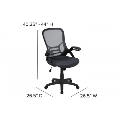 BLNK Porter High-Back Mesh Ergonomic Swivel Office Chair with Black Frame and Flip-up Arms - Dark Gray