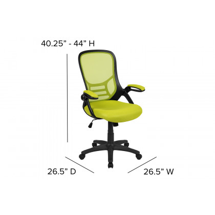 BLNK Porter High-Back Mesh Ergonomic Swivel Office Chair with Black Frame and Flip-up Arms - Green