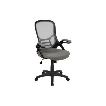 BLNK Porter High-Back Mesh Ergonomic Swivel Office Chair with Black Frame and Flip-up Arms - Light Gray