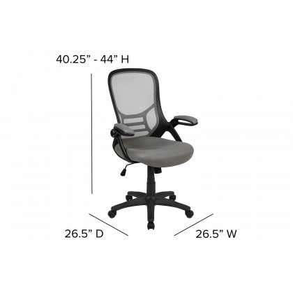 BLNK Porter High-Back Mesh Ergonomic Swivel Office Chair with Black Frame and Flip-up Arms - Light Gray