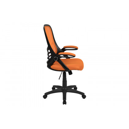 BLNK Porter High-Back Mesh Ergonomic Swivel Office Chair with Black Frame and Flip-up Arms - Orange
