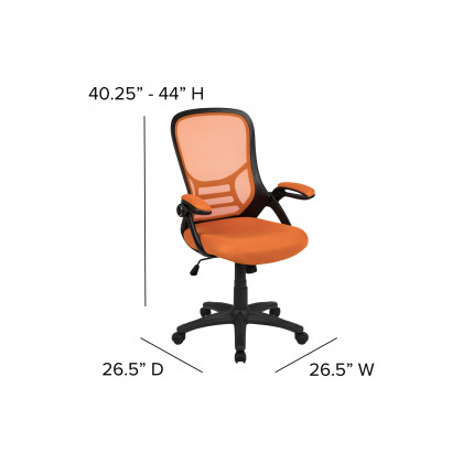 BLNK Porter High-Back Mesh Ergonomic Swivel Office Chair with Black Frame and Flip-up Arms - Orange