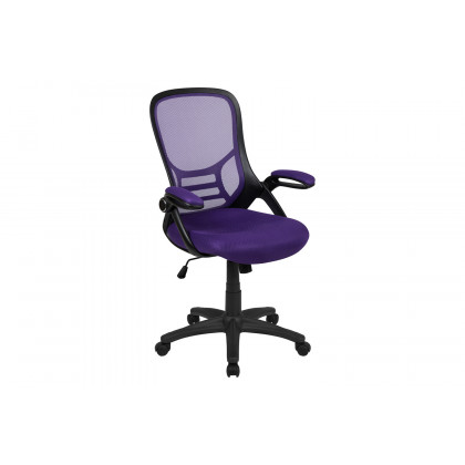 BLNK Porter High-Back Mesh Ergonomic Swivel Office Chair with Black Frame and Flip-up Arms - Purple