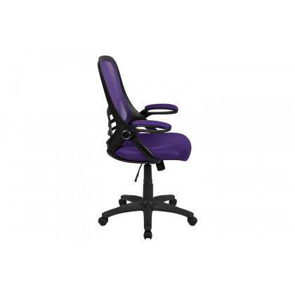 BLNK Porter High-Back Mesh Ergonomic Swivel Office Chair with Black Frame and Flip-up Arms - Purple