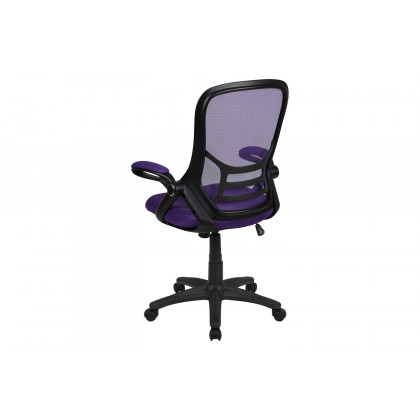 BLNK Porter High-Back Mesh Ergonomic Swivel Office Chair with Black Frame and Flip-up Arms - Purple