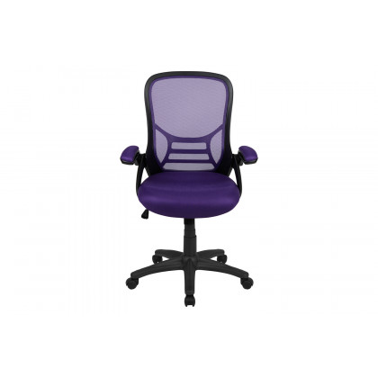 BLNK Porter High-Back Mesh Ergonomic Swivel Office Chair with Black Frame and Flip-up Arms - Purple