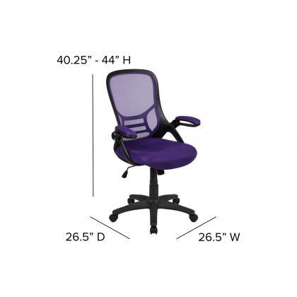 BLNK Porter High-Back Mesh Ergonomic Swivel Office Chair with Black Frame and Flip-up Arms - Purple