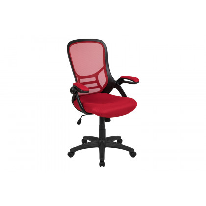 BLNK Porter High-Back Mesh Ergonomic Swivel Office Chair with Black Frame and Flip-up Arms - Red