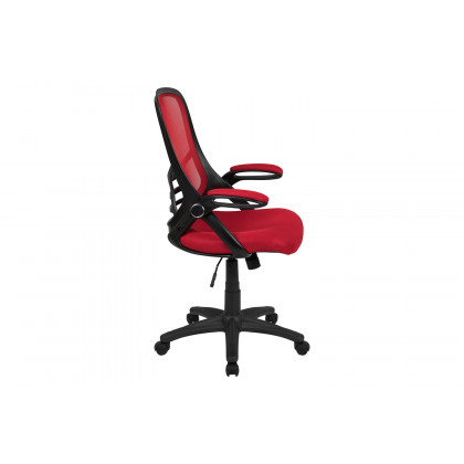 BLNK Porter High-Back Mesh Ergonomic Swivel Office Chair with Black Frame and Flip-up Arms - Red