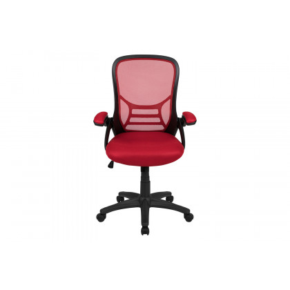 BLNK Porter High-Back Mesh Ergonomic Swivel Office Chair with Black Frame and Flip-up Arms - Red