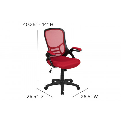 BLNK Porter High-Back Mesh Ergonomic Swivel Office Chair with Black Frame and Flip-up Arms - Red