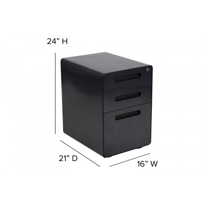 BLNK Wren Ergonomic 3-Drawer Mobile Locking Filing Cabinet with Anti-Tilt Mechanism and Letter-Legal Drawer - Black