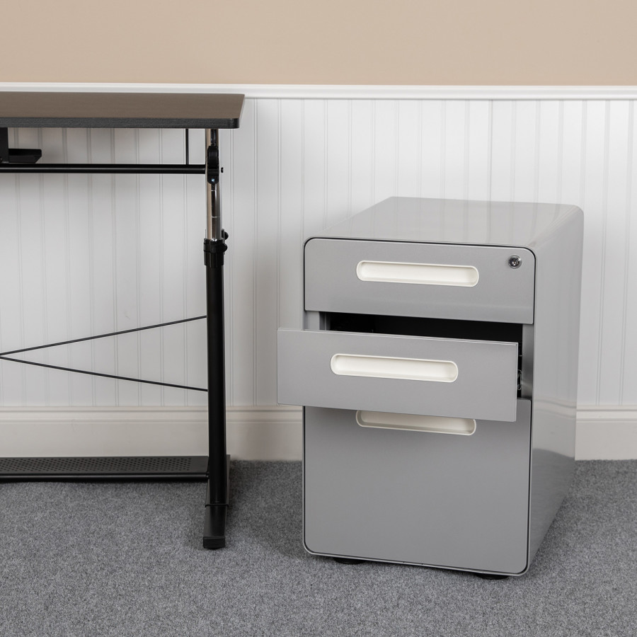 BLNK Wren Ergonomic 3-Drawer Mobile Locking Filing Cabinet with Anti-Tilt Mechanism and Letter-Legal Drawer - Gray