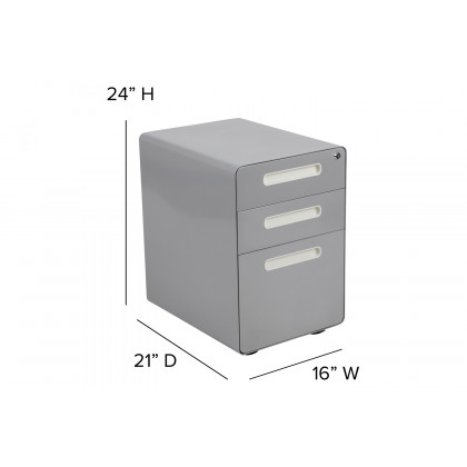 BLNK Wren Ergonomic 3-Drawer Mobile Locking Filing Cabinet with Anti-Tilt Mechanism and Letter-Legal Drawer - Gray
