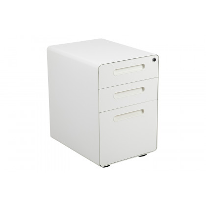 BLNK Wren Ergonomic 3-Drawer Mobile Locking Filing Cabinet with Anti-Tilt Mechanism and Letter-Legal Drawer - White