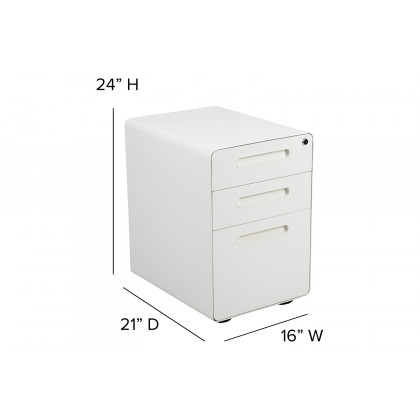 BLNK Wren Ergonomic 3-Drawer Mobile Locking Filing Cabinet with Anti-Tilt Mechanism and Letter-Legal Drawer - White
