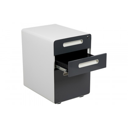 BLNK Wren Ergonomic 3-Drawer Mobile Locking Filing Cabinet with Anti-Tilt Mechanism and Letter-Legal Drawer - White/Charcoal