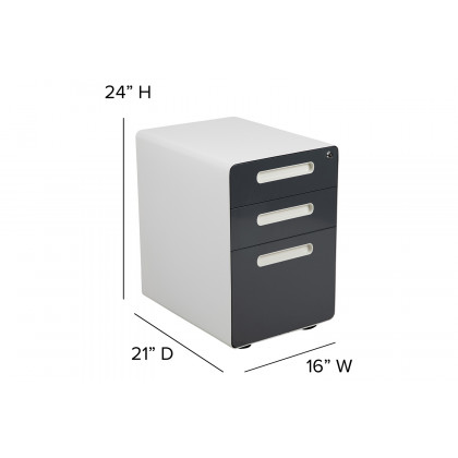 BLNK Wren Ergonomic 3-Drawer Mobile Locking Filing Cabinet with Anti-Tilt Mechanism and Letter-Legal Drawer - White/Charcoal