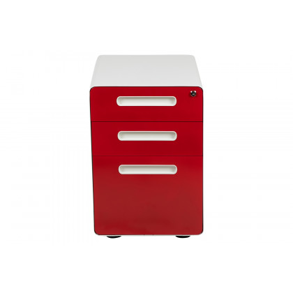 BLNK Wren Ergonomic 3-Drawer Mobile Locking Filing Cabinet with Anti-Tilt Mechanism and Letter-Legal Drawer - White/Red