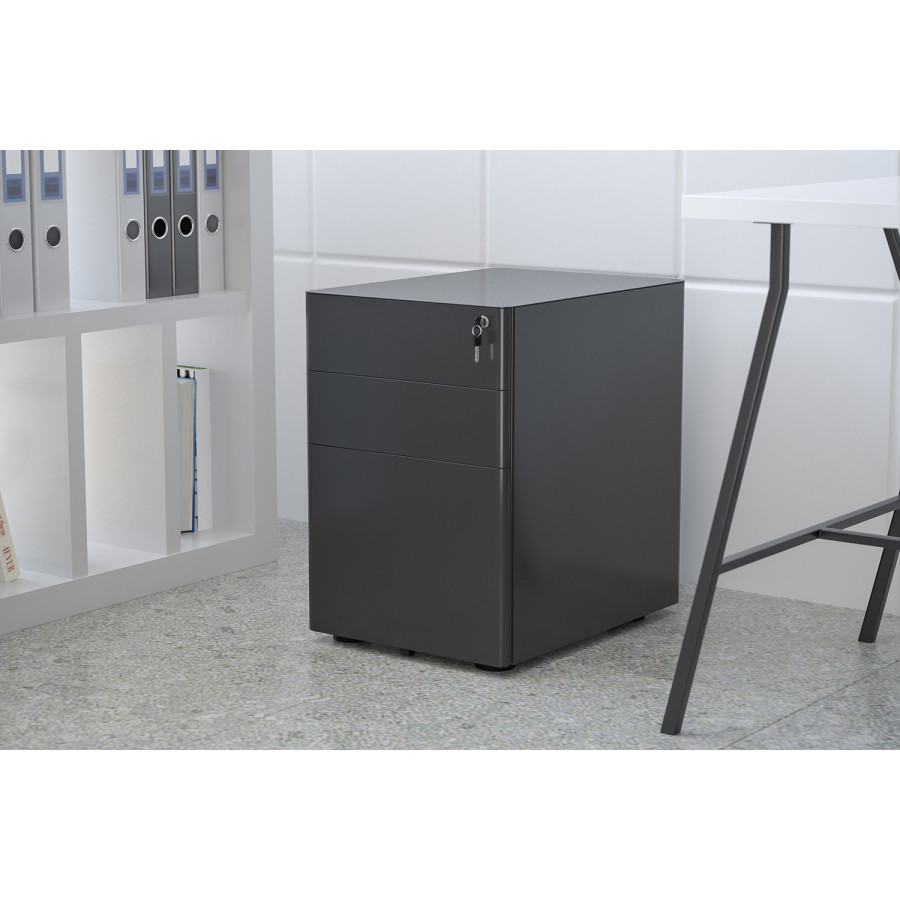 BLNK Warner 3-Drawer Mobile Locking Filing Cabinet with Anti-Tilt Mechanism and Letter-Legal Drawer - Black