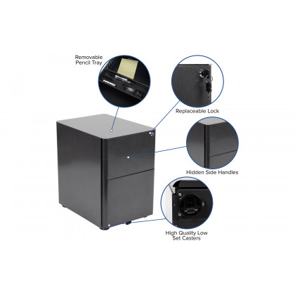 BLNK Warner 3-Drawer Mobile Locking Filing Cabinet with Anti-Tilt Mechanism and Letter-Legal Drawer - Black
