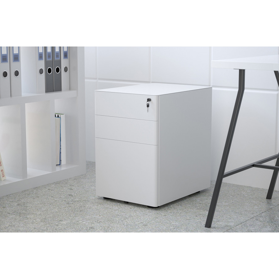 BLNK Warner 3-Drawer Mobile Locking Filing Cabinet with Anti-Tilt Mechanism and Letter-Legal Drawer - White